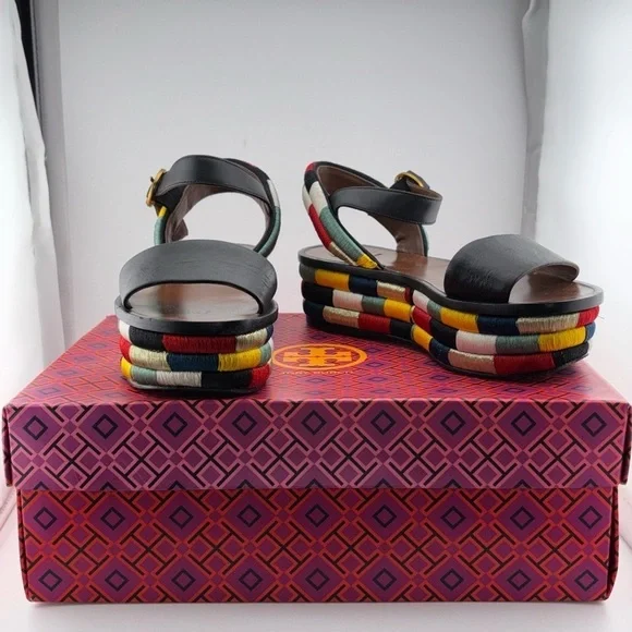 Tory Burch Leather Camilla Embroidered Platform Ankle Strap Sandals Size 5​​​​​ - Picture 4 of 16